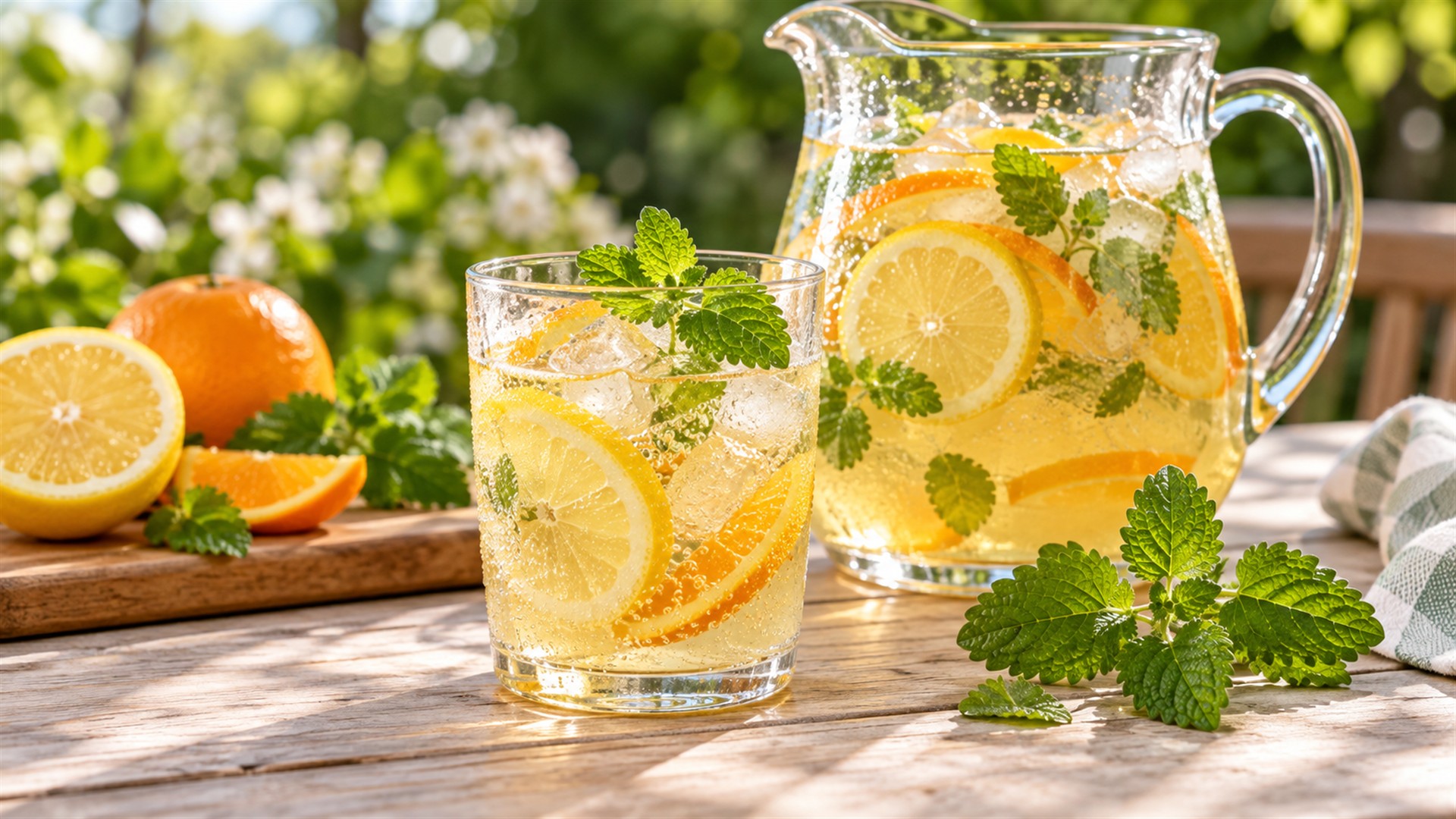 Meduňková limonáda s citronem, pomerančem a medem